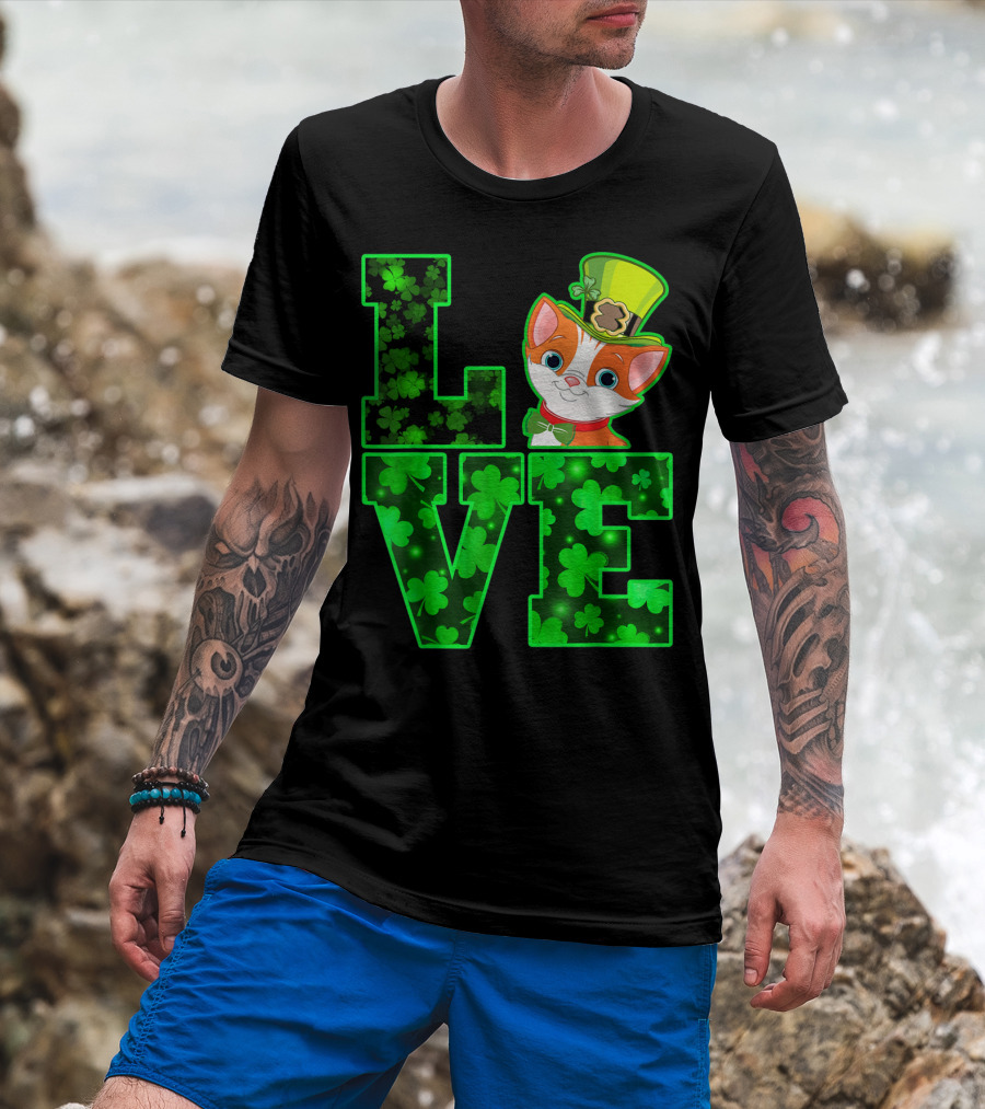LOVE CAT Shamrock Leprechaun Hat Bow Tie T-Shirt