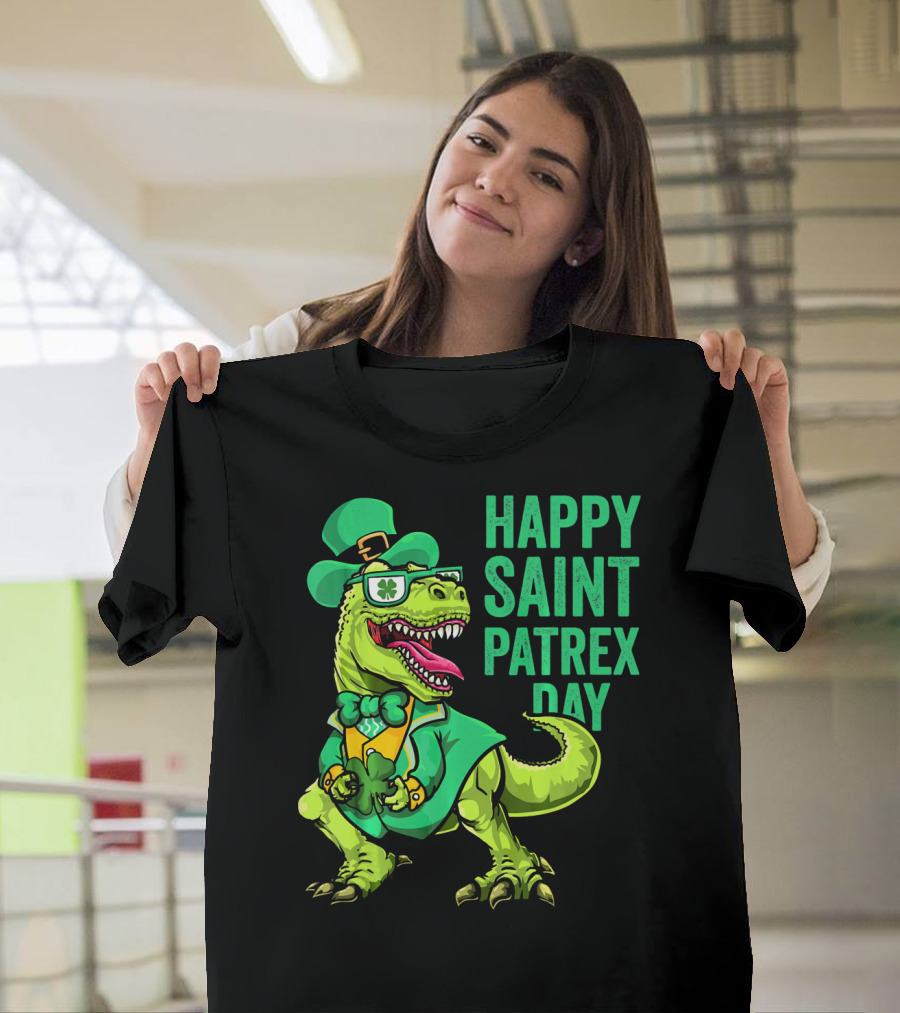 Happy Saint Patrex Day Irish Leprechaun Dinosaur T-Shirt