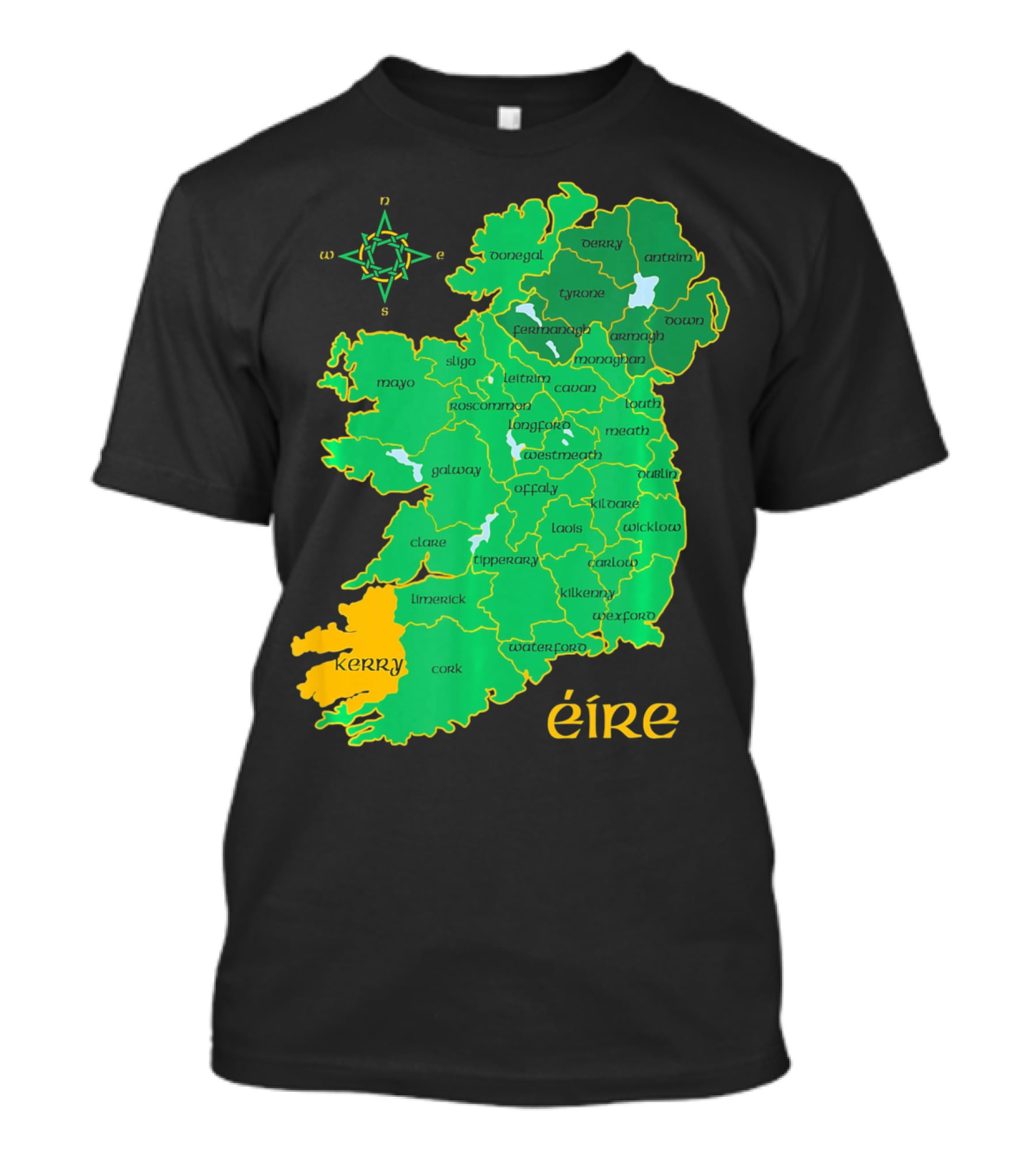 Kerry Ireland Éire Irish County Map Éire With Compass Rose T-Shirt