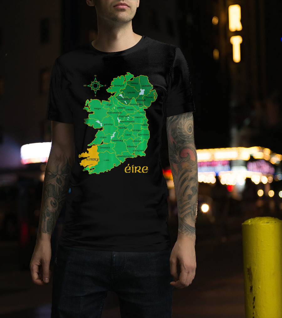 Kerry Ireland Éire Irish County Map Éire With Compass Rose T-Shirt