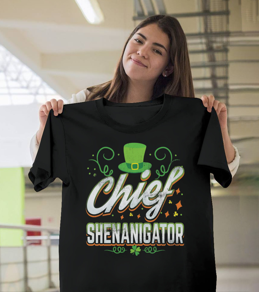 Chief Shenanigator St. Patrick's Day Hat and Clover T-Shirt
