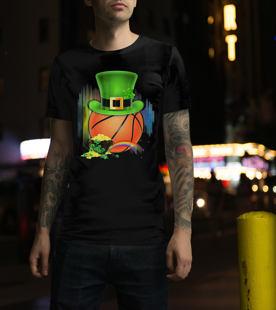 Basketball Leprechaun Hat Coin Rainbow Saint Patrick T-Shirt