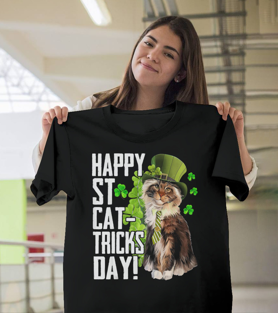 Happy St. Cat-Tricks Day Cat Shamrock Leprechaun Womens Hat T-Shirt