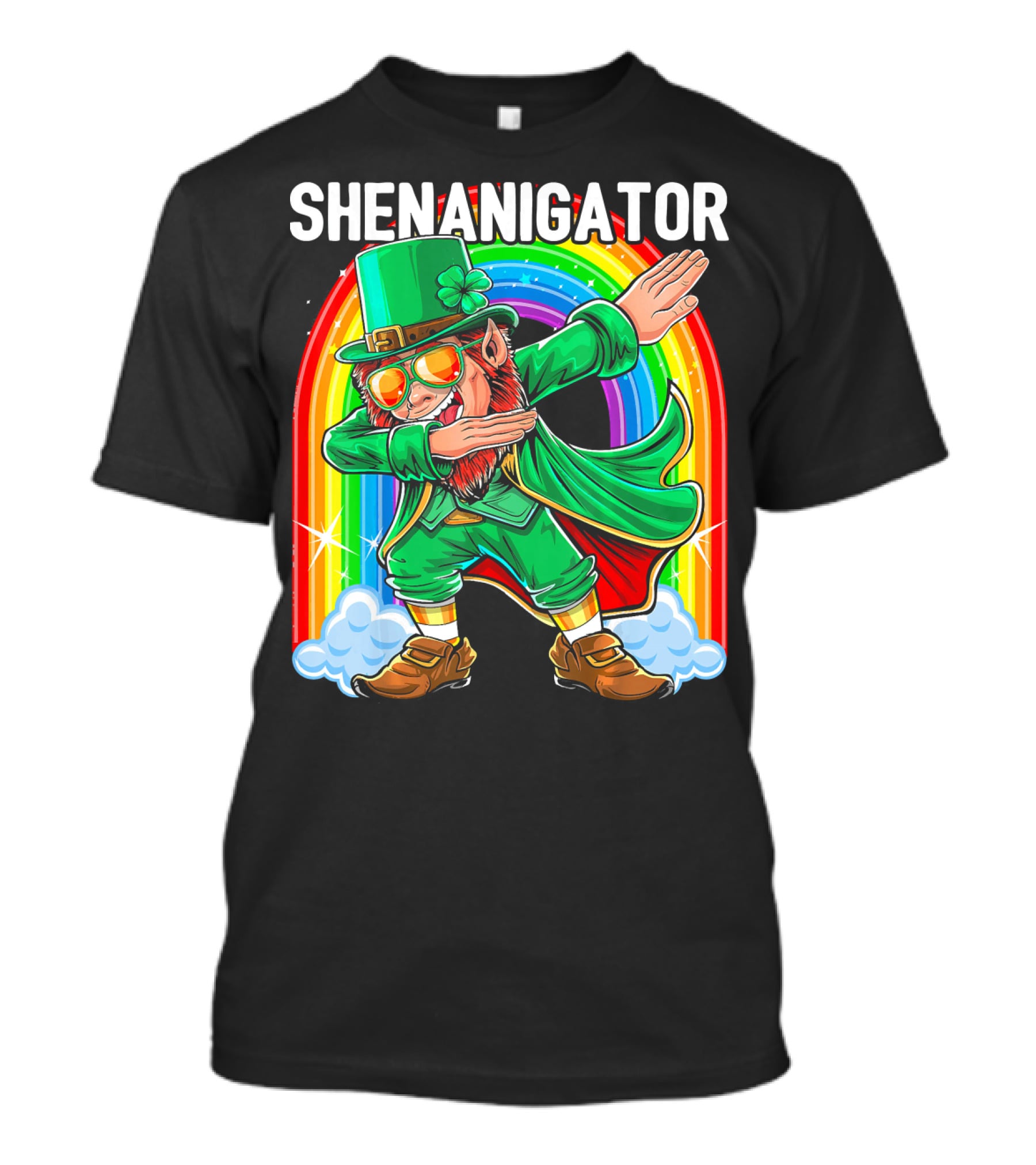 SHENANIGATOR Dabbing Leprechaun Rainbow T-Shirt