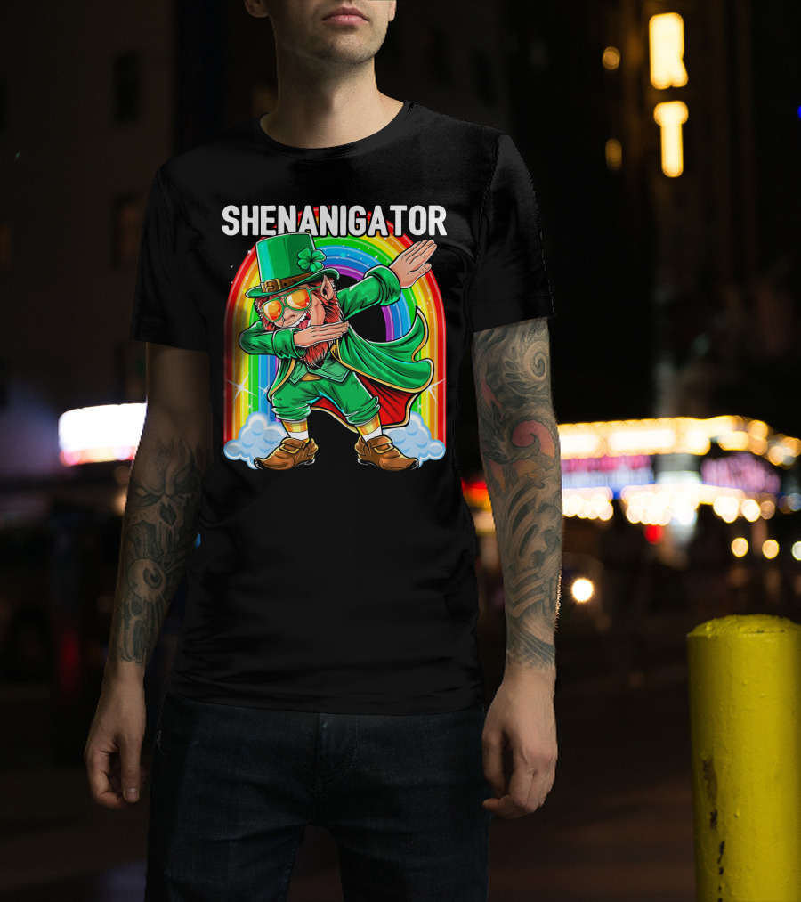 SHENANIGATOR Dabbing Leprechaun Rainbow T-Shirt