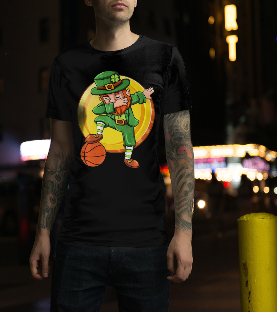 Dabbing Leprechaun Basketball St Patrick Coin T-Shirt