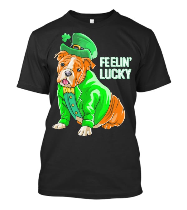 Feelin' Lucky Bulldog In Green Leprechaun T-Shirt