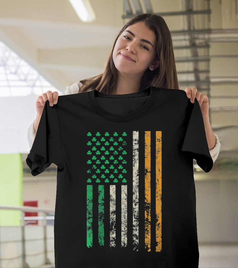 American Ireland Flag Shamrock Symbolic Fusion T-Shirt