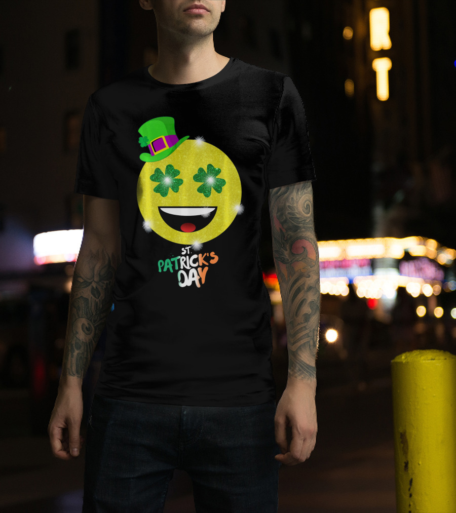 St. Patrick's Day Emoji With Green Hat And Shamrock Eyes T-Shirt