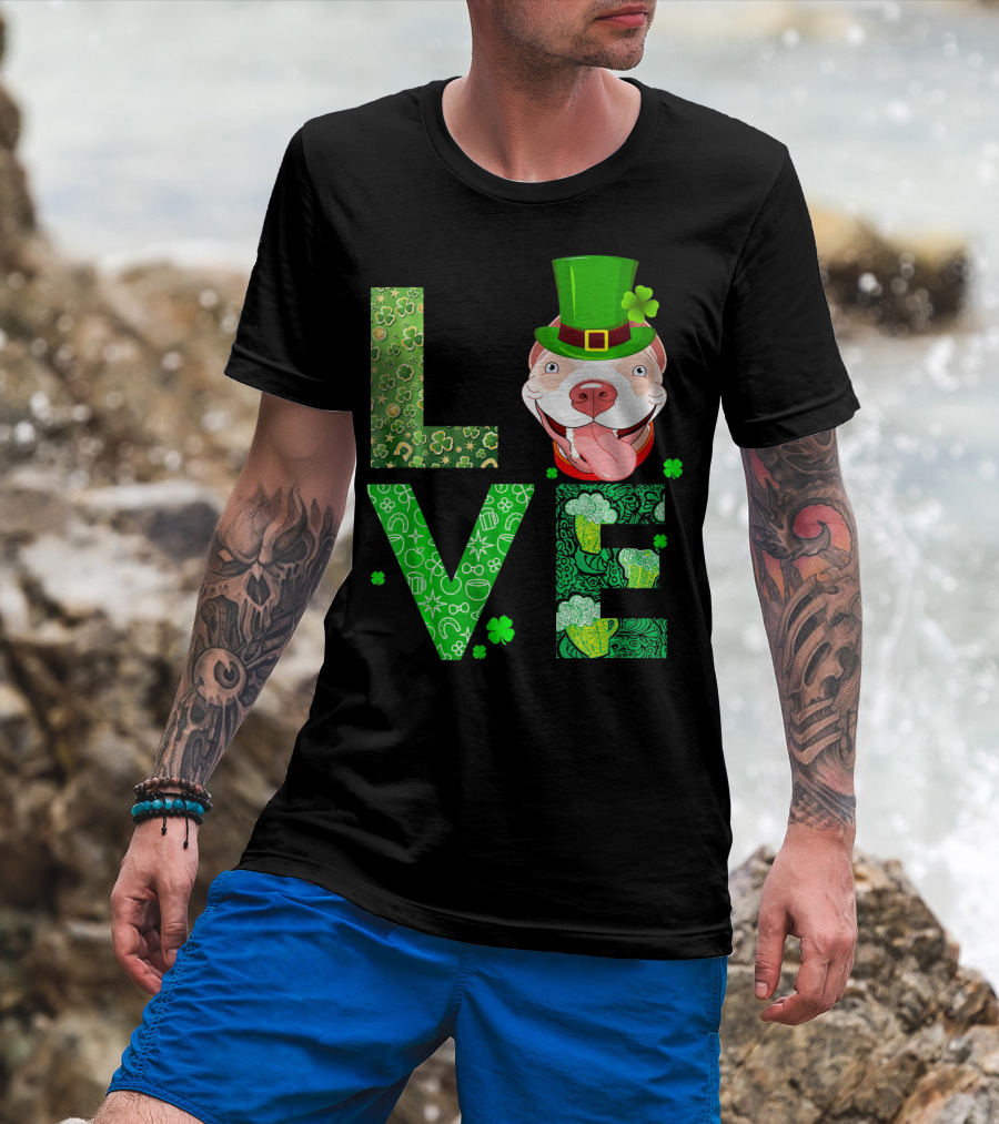 Love Pitbull St Patricks Day Green Shamrock Hat T-Shirt