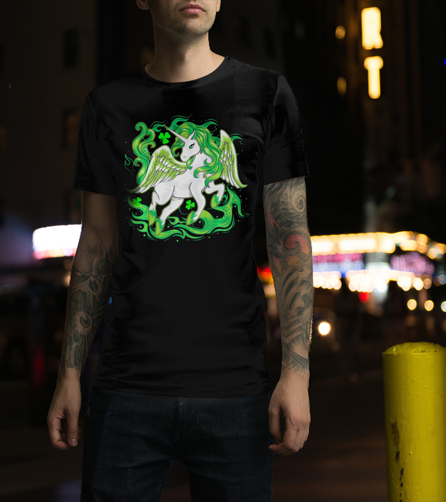 Irish Unicorn With Shamrocks Saint Patrick's Day Humor T-Shirt