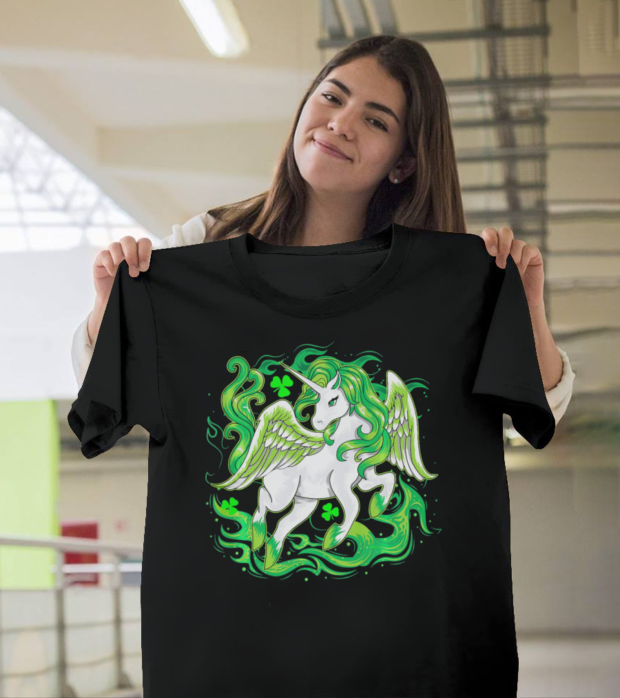 Irish Unicorn With Shamrocks Saint Patrick's Day Humor T-Shirt