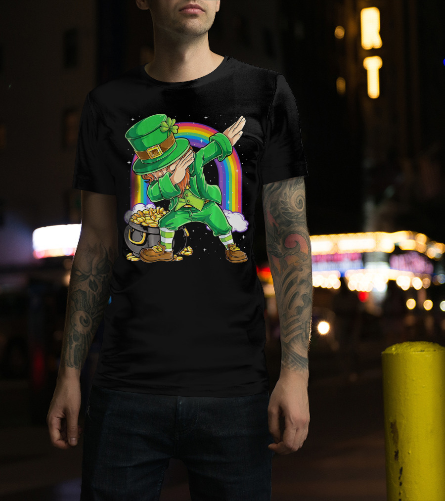Dabbing Leprechaun Rainbow Pot Of Gold St Patricks T-Shirt