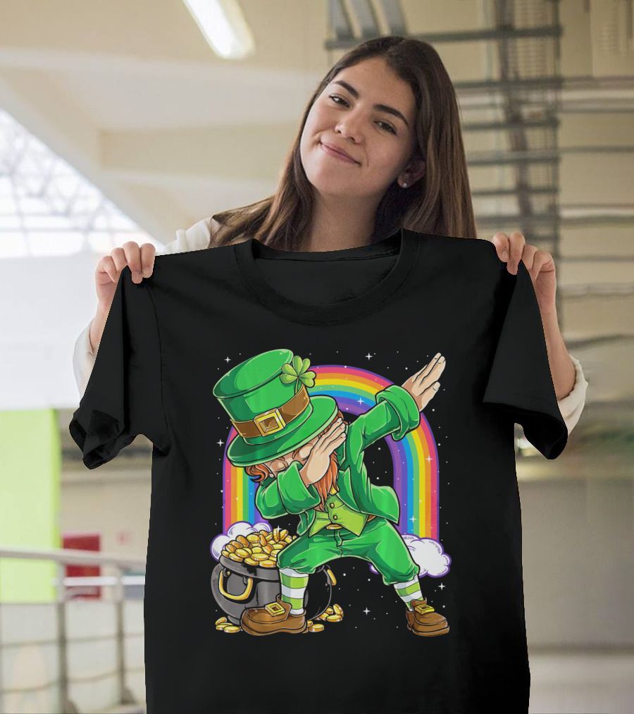 Dabbing Leprechaun Rainbow Pot Of Gold St Patricks T-Shirt