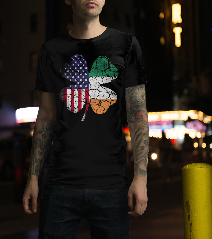 St Patricks Day Irish American Flag Shamrock Clover Mashup T-Shirt