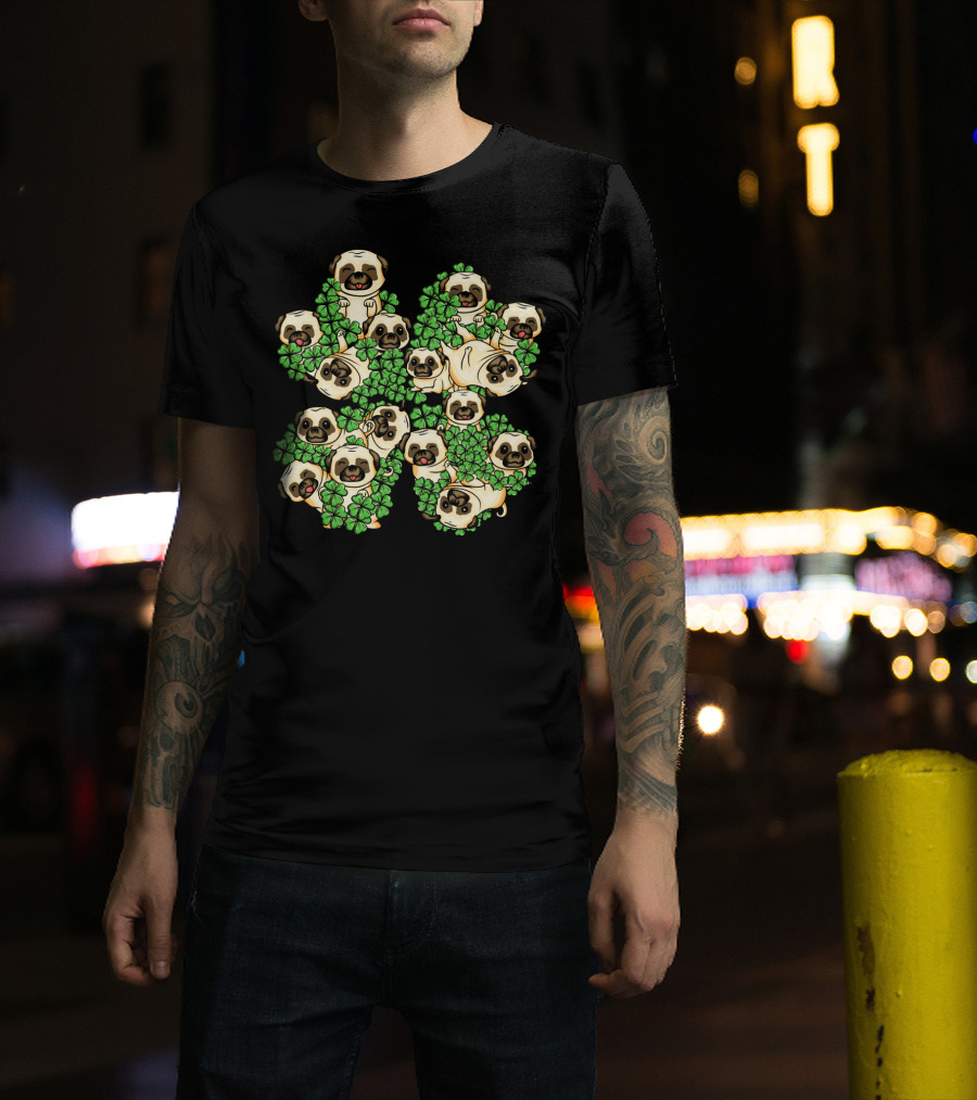 Pug St. Patricks Day Irish Pug Shamrock Clover Pugs T-Shirt