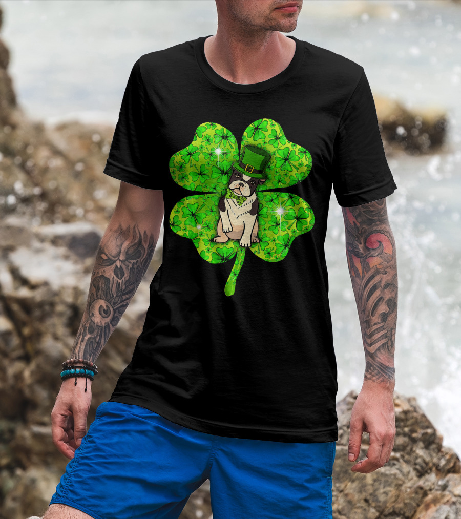 French Bulldog With Irish Shamrock And Leprechaun Hat T-Shirt