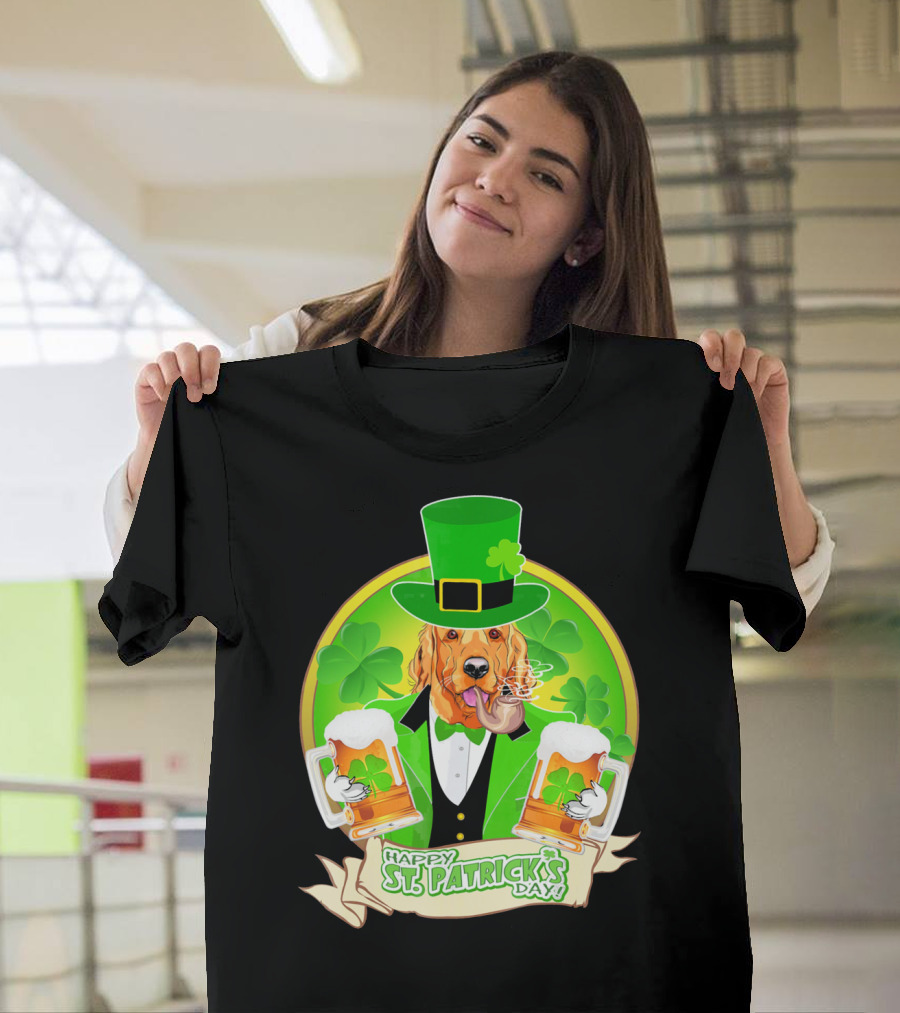 Happy St. Patrick's Day Golden Retriever Beer Fest T-Shirt