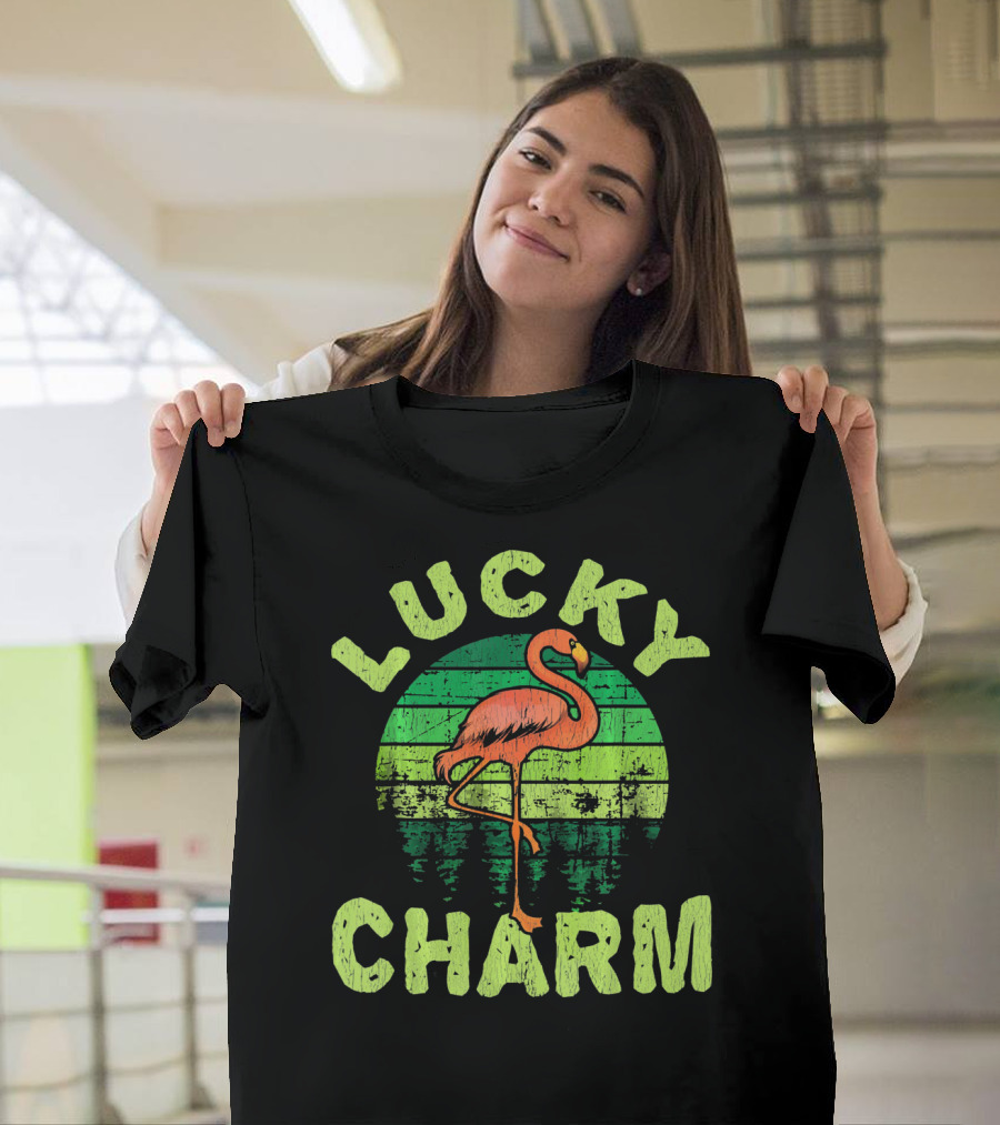 Lucky Charm Flamingo Vintage Bird Lovers T-Shirt