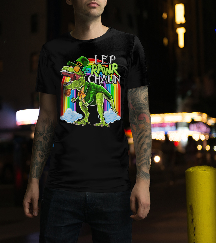 Leprawrchaun St. Patrick Day Rex Rainbow Dinosaur T-Shirt