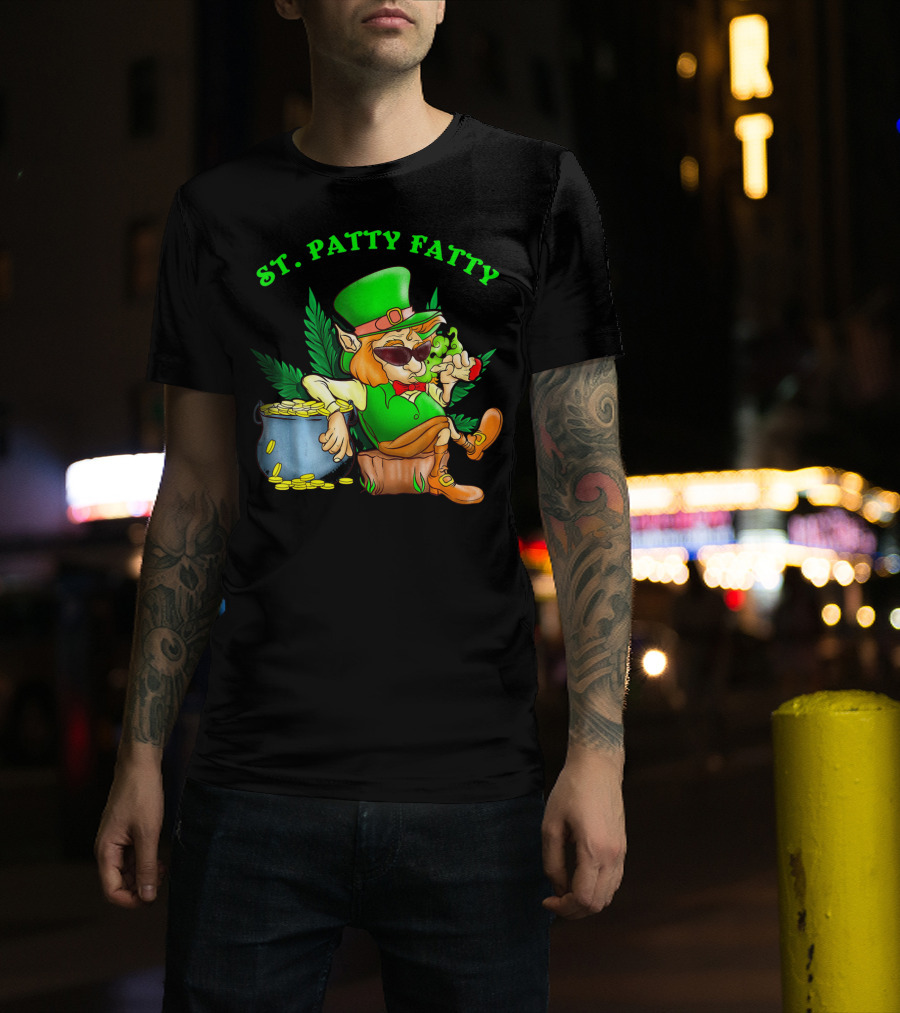 St. Patty Fatty Cool St. Patrick's Weed Smoking Leprechaun T-Shirt