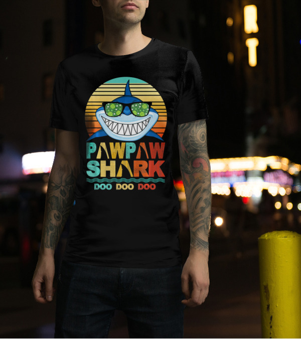 Pawpaw Shark Doo Doo Doo Sunglasses Retro Sunburst T-Shirt
