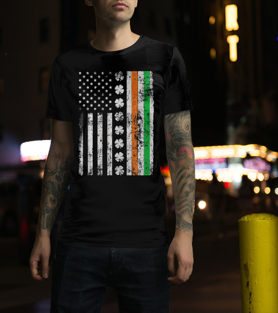 Irish American Flag Shamrock St Patricks Holiday T-Shirt