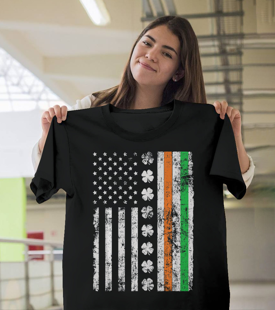 Irish American Flag Shamrock St Patricks Holiday T-Shirt