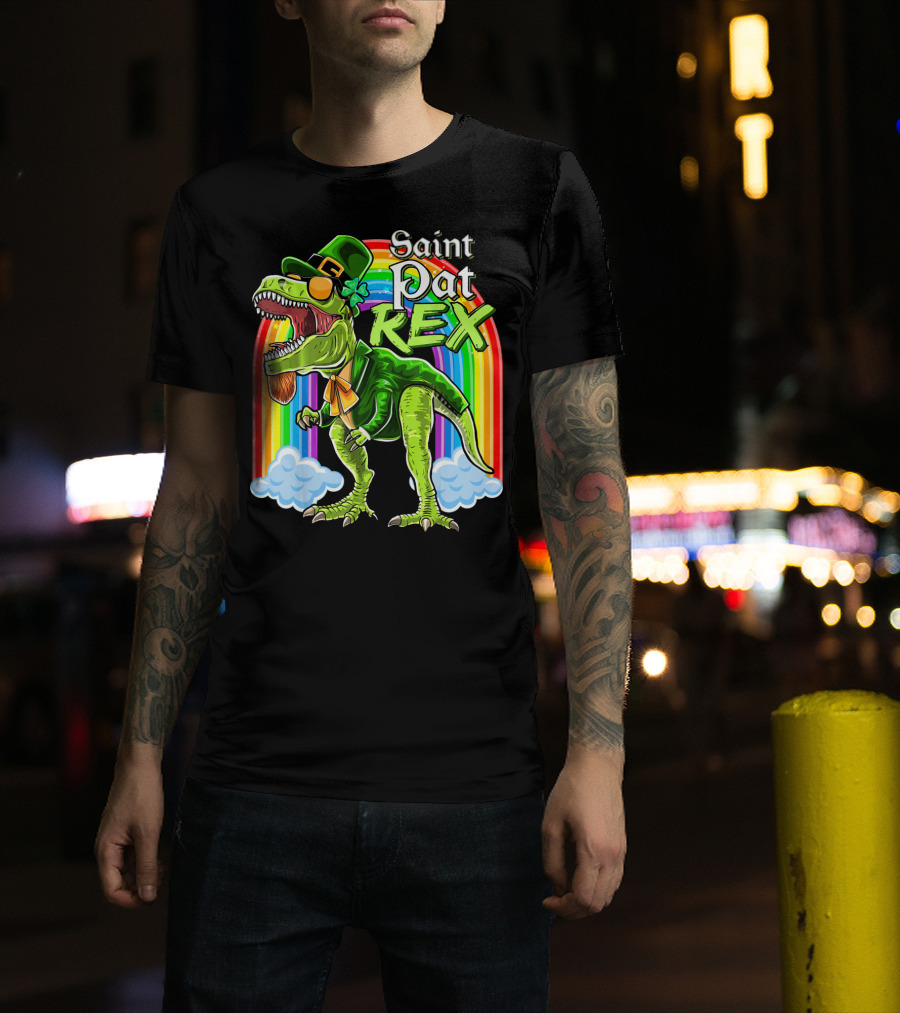 Saint Pat Rex Dinosaur Leprechaun Rainbow T-Shirt