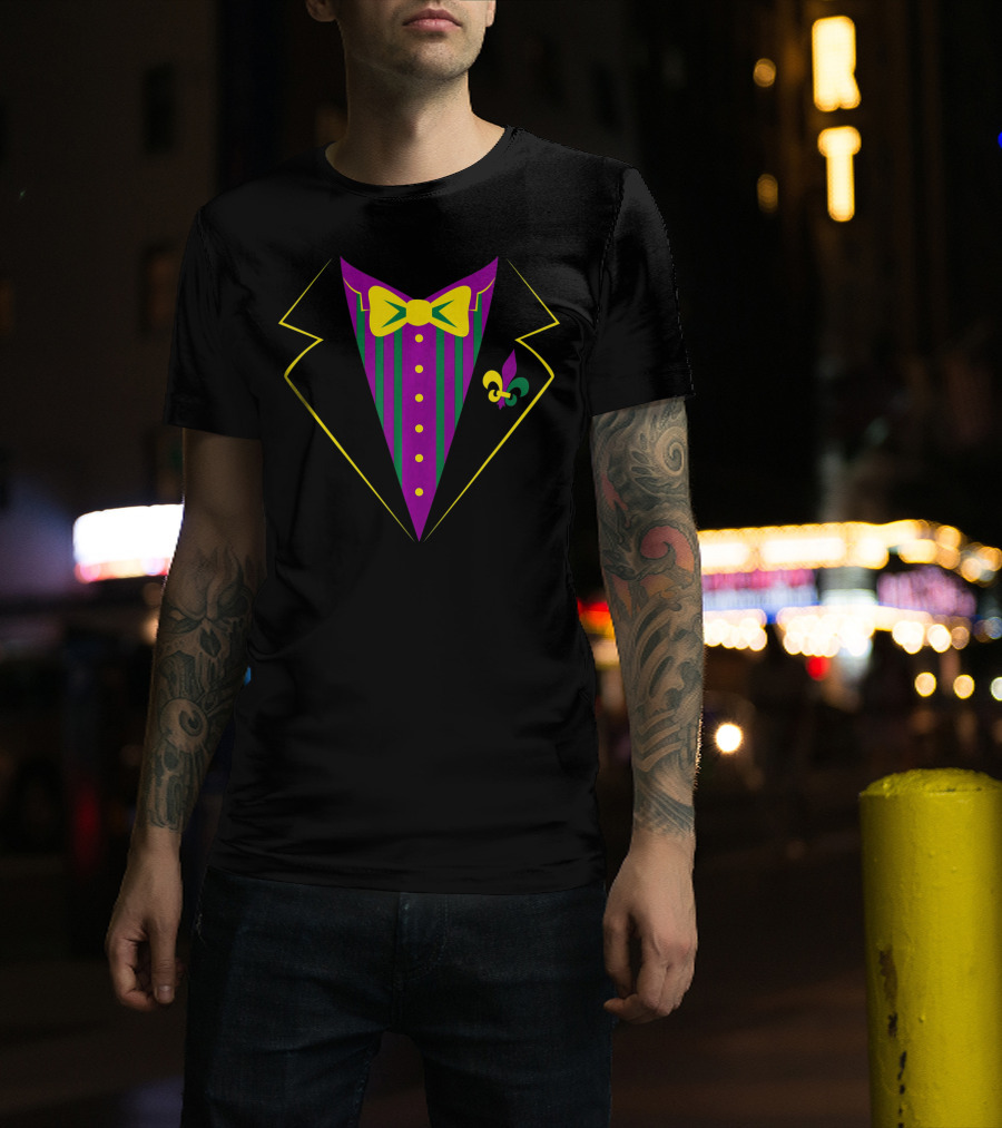 Funny Mardi Gras Tuxedo Party Celebration Fleur-de-lis T-Shirt