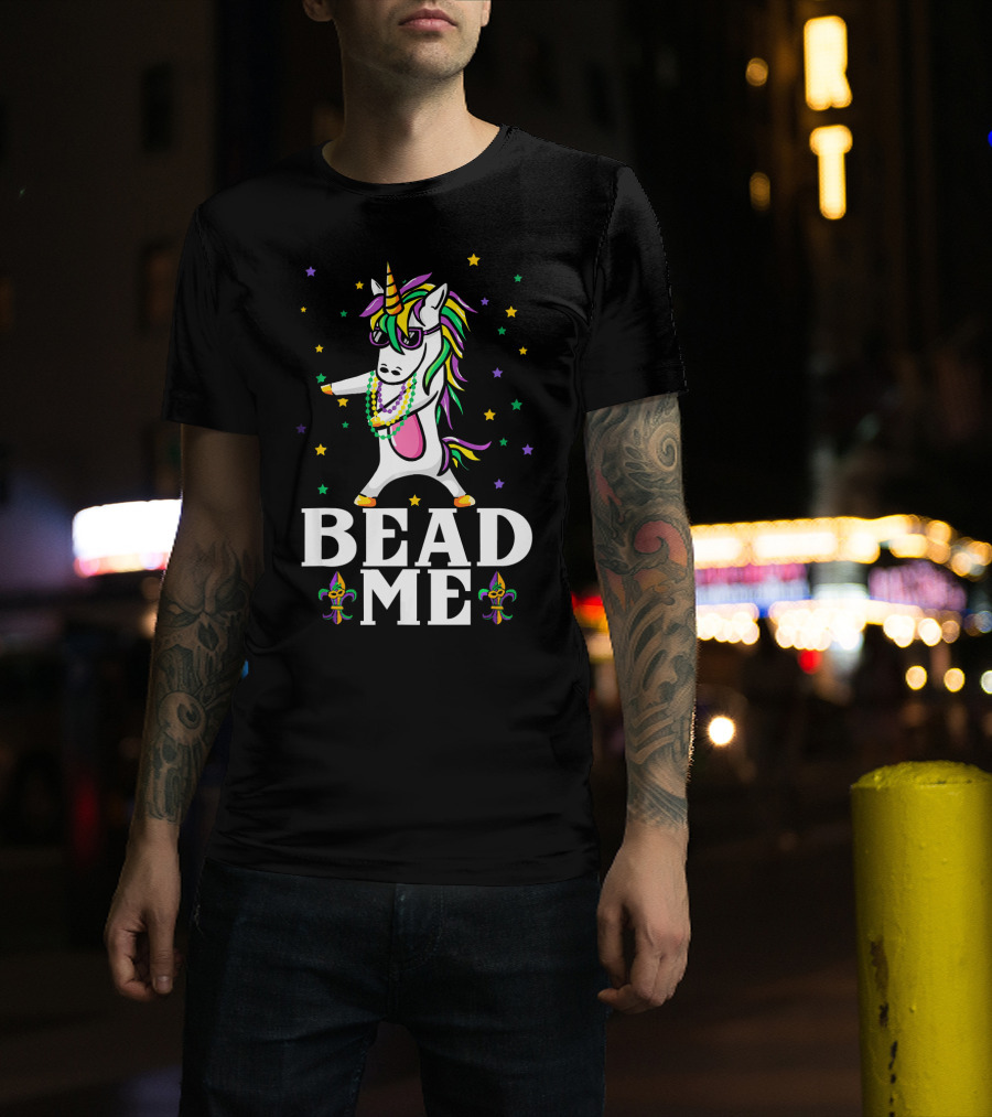 Mardi Gras Unicorn Dabbing Bead Me Stars And Fleur-de-Lis T-Shirt