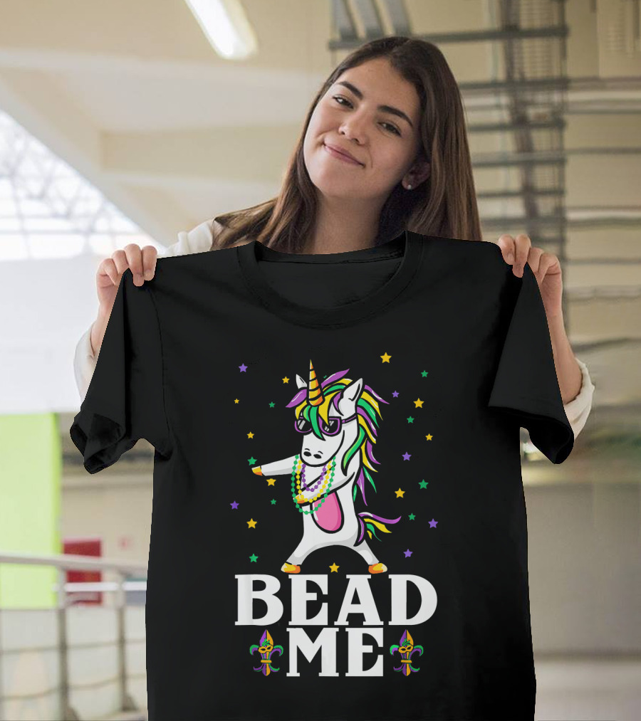 Mardi Gras Unicorn Dabbing Bead Me Stars And Fleur-de-Lis T-Shirt