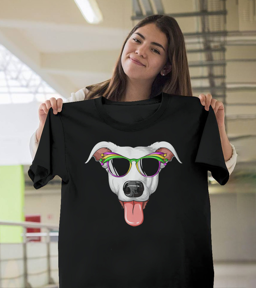 Greyhound Mardi Gras Carnival Mask Dog with Sunglasses T-Shirt