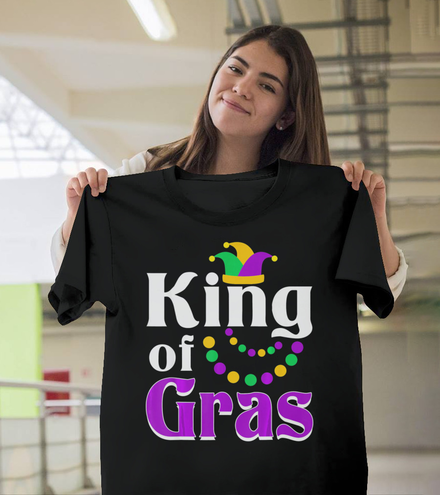 King Of Gras Funny Mardi Gras Couples Co Jokester Hat And Beads T-Shirt
