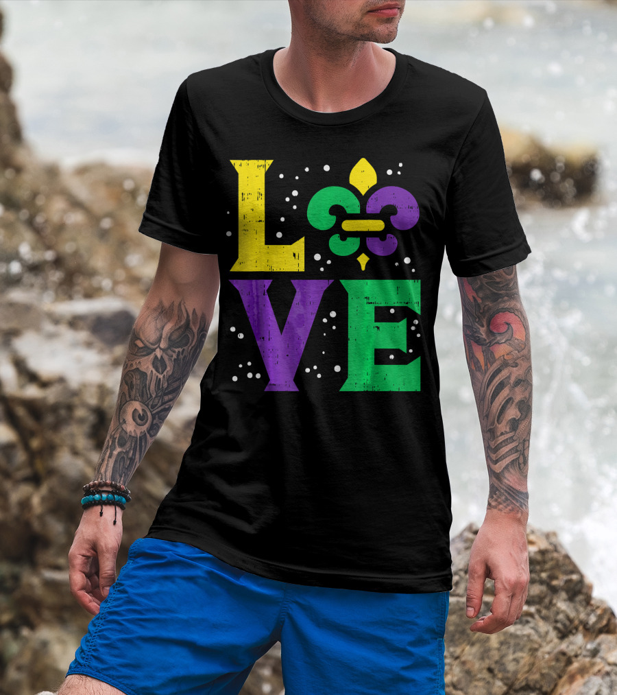 Love Jester Hat Funny Mardi Gras Carnival Fleur-de-Lis T-Shirt