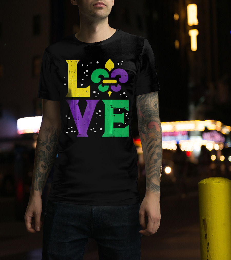 Love Jester Hat Funny Mardi Gras Carnival Fleur-de-Lis T-Shirt