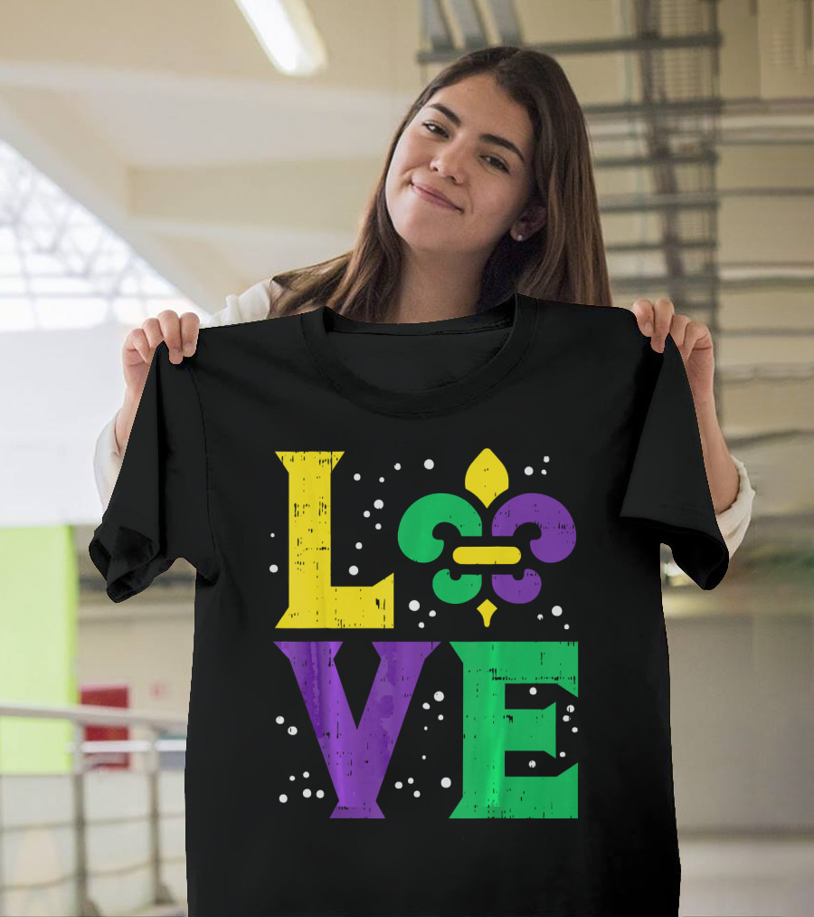 Love Jester Hat Funny Mardi Gras Carnival Fleur-de-Lis T-Shirt