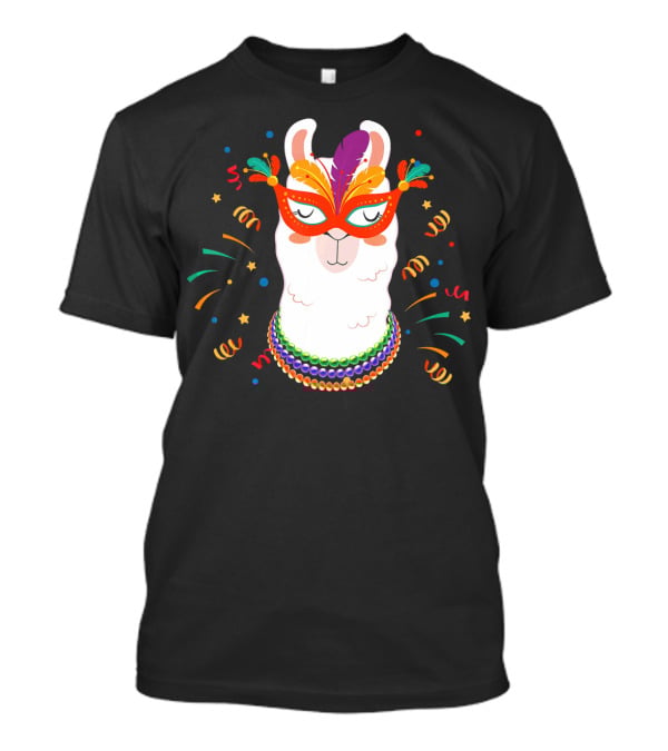 Llama Mardi Gras Mask Beads Festive T-Shirt