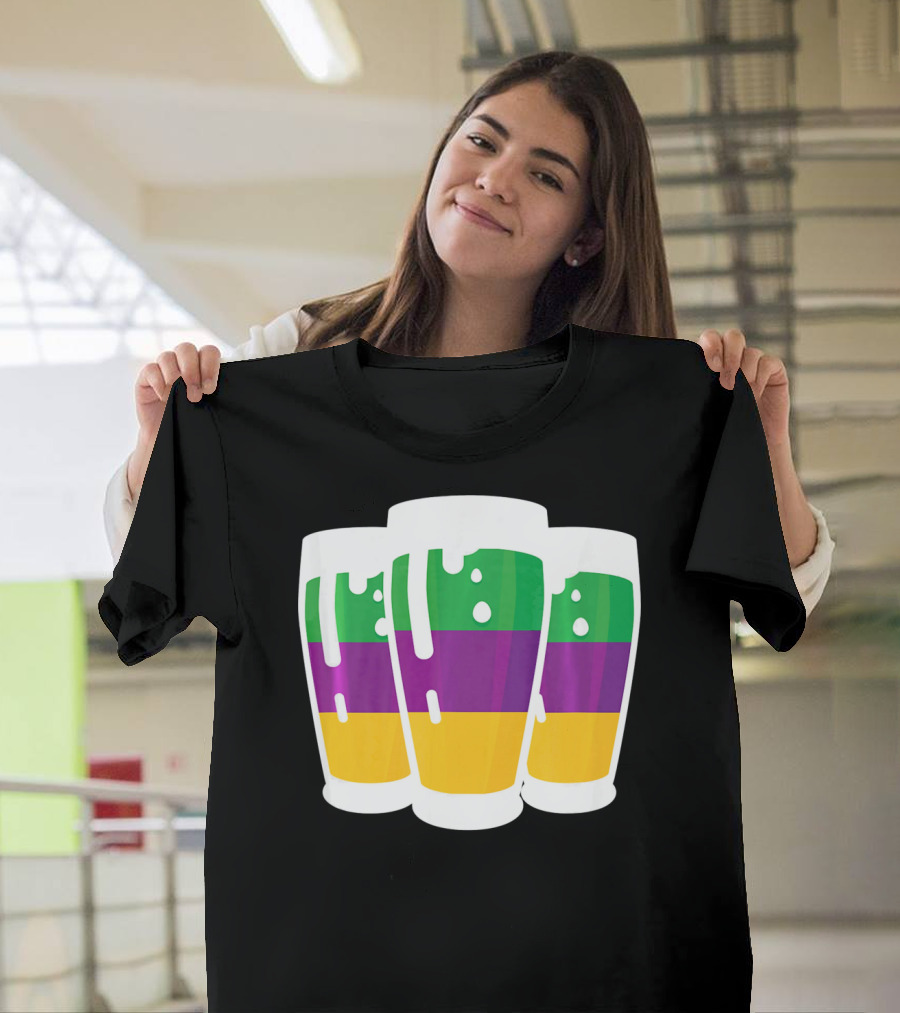 Mardi Gras Beer Funny Mardi Gras Party Carnival Colors T-Shirt