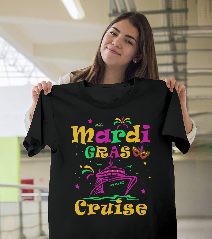 Mardi Gras Cruise Ship Mask Fireworks Vacation T-Shirt