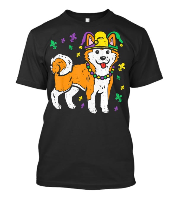 Jester Shiba Inu Akita Japanese Dog Mardi Gras Fleur-de-Lis T-Shirt
