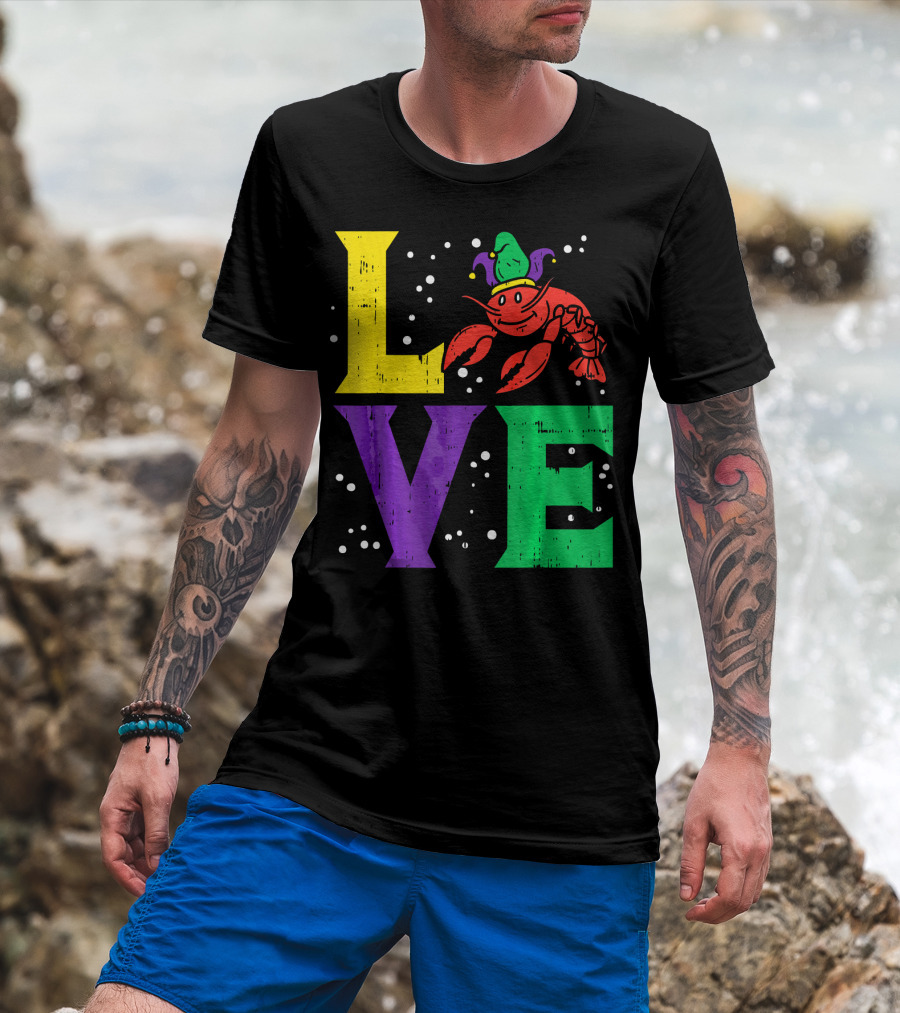 Love Crawfish Jester Hat Mardi Gras T-Shirt