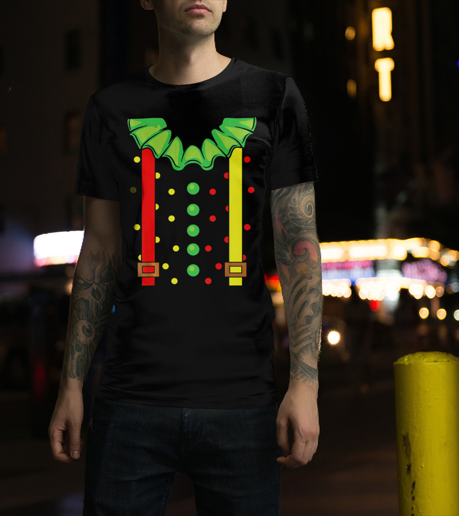Funny Red And Yellow Suspenders With Green Jester Collar Clown T-Shirt