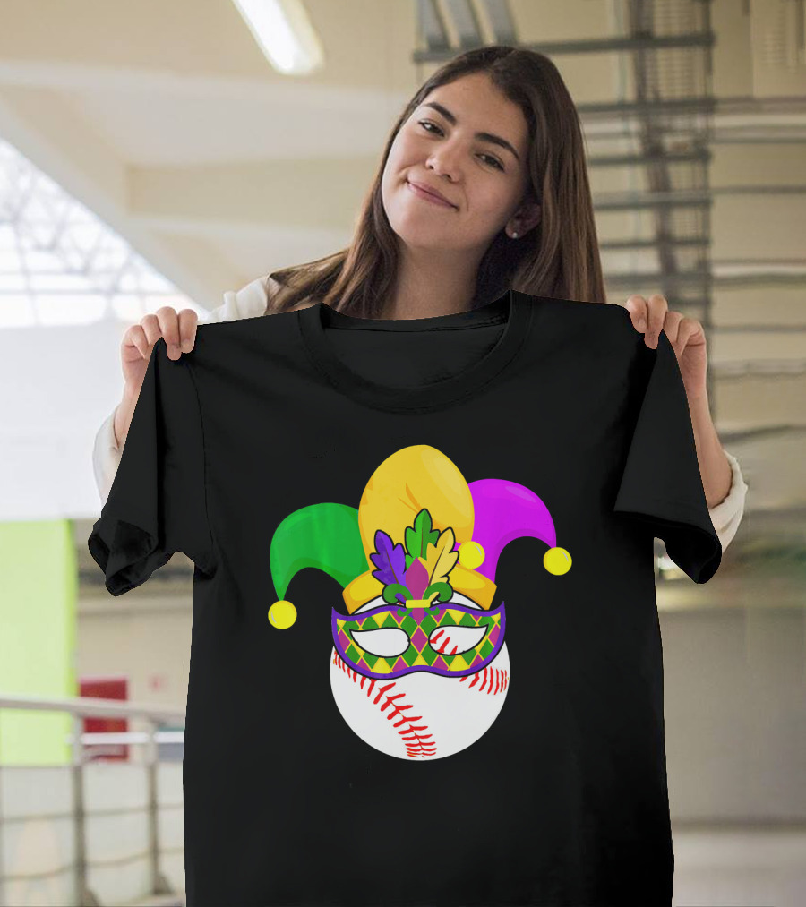 Baseball Carnival Jester Hat Mardi Gras Mask T-Shirt