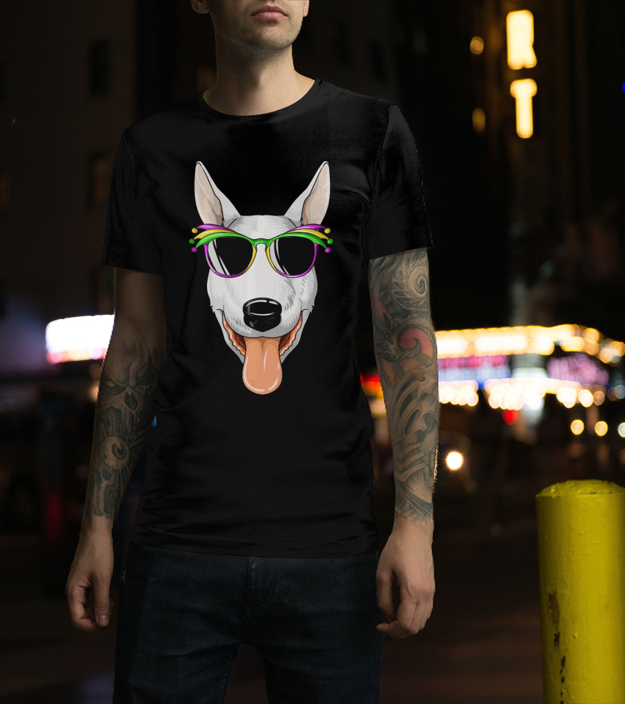 Bull Terrier Mardi Gras Carnival Sunglasses Mask T-Shirt