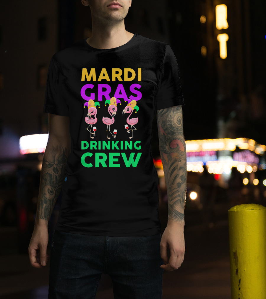 Mardi Gras Drinking Crew Flamingo Jester Party Fun T-Shirt