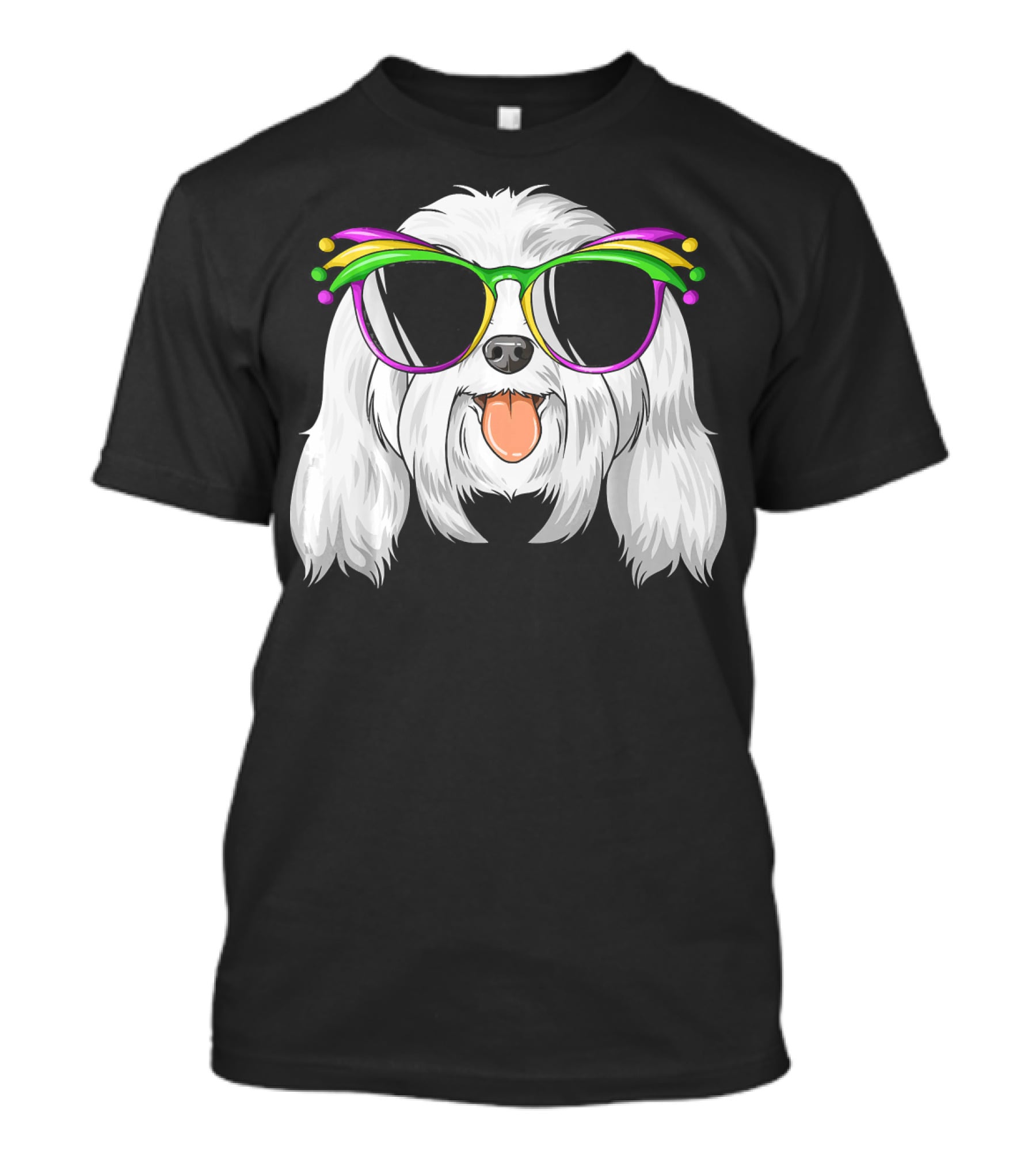 Maltese Dog With Mardi Gras Carnival Mask And Sunglasses T-Shirt