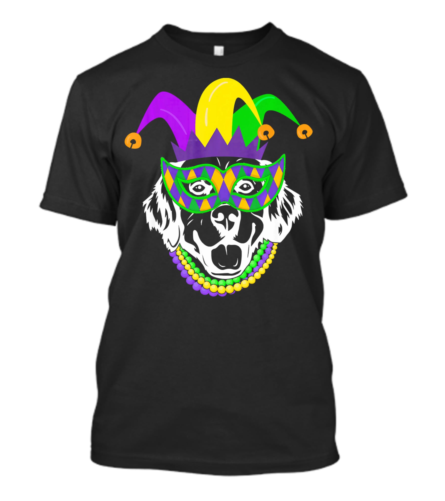 Mardi Gras Jester Hat Golden Retriever Beads Mask T-Shirt