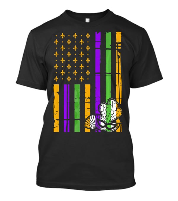 US Mardi Gras Celebration Flag Fleur De Lis Mask T-Shirt