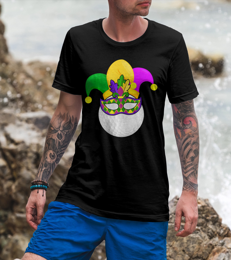 Golf Ball Mardi Gras Jester Hat Carnival Mask T-Shirt